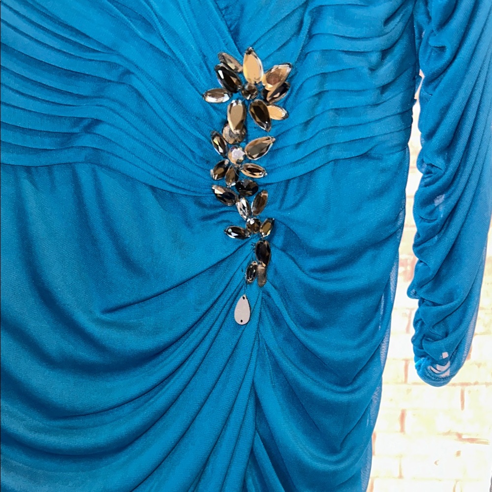 Adrianna Papell Teal Long Sleeve Dress Size 16 - Picture 2 of 7